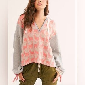 Free People Alpaca My Bags Hoodie Womens XS Sweatshirt Hi Lo Oversize Boho Rare